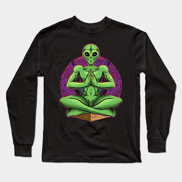 alien yoga Long Sleeve T-Shirt by Invectus Studio Store